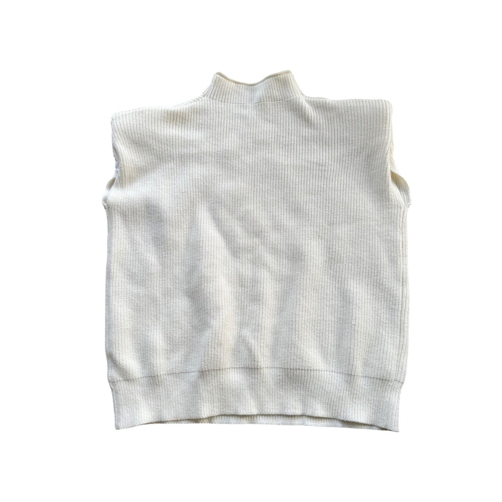 F M ON Cream White Ribbed Mock Neck Padded Shoulder Sweater Vest JYYS-173‎